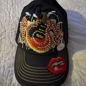 Embroidered Graphic Baseball Cap - Black with Red Accent